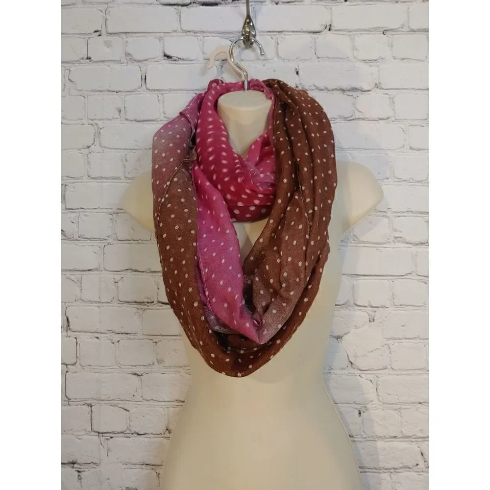 Women's XL Pink/Brown Ombre White Polka Dot Infinity Scarf.